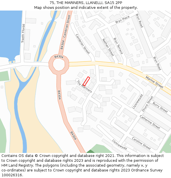 75, THE MARINERS, LLANELLI, SA15 2PP: Location map and indicative extent of plot