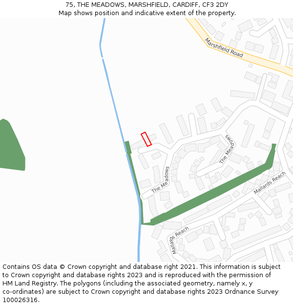 75, THE MEADOWS, MARSHFIELD, CARDIFF, CF3 2DY: Location map and indicative extent of plot
