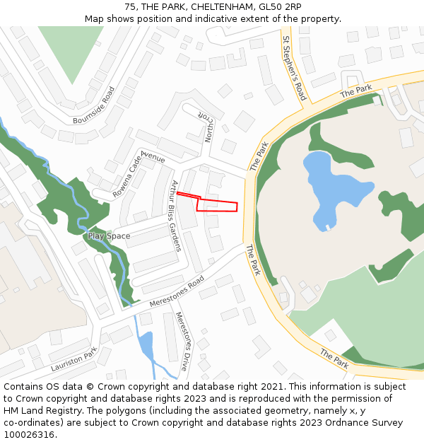 75, THE PARK, CHELTENHAM, GL50 2RP: Location map and indicative extent of plot