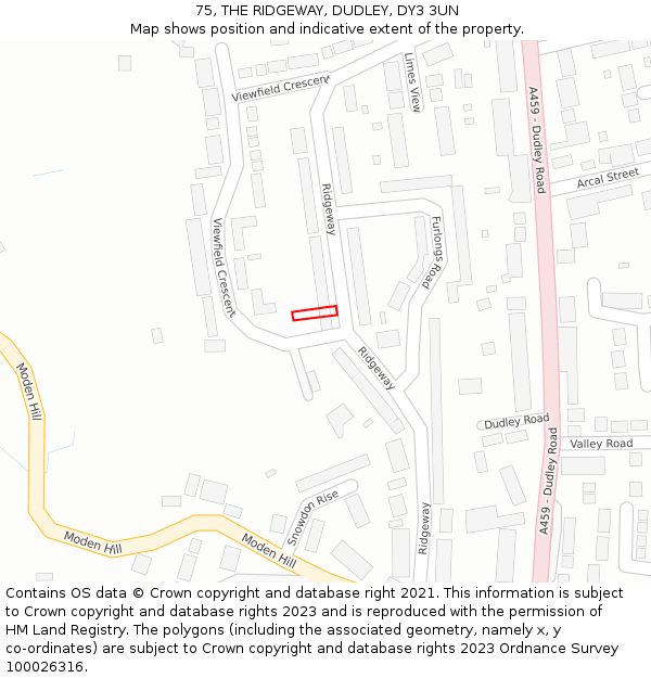 75, THE RIDGEWAY, DUDLEY, DY3 3UN: Location map and indicative extent of plot