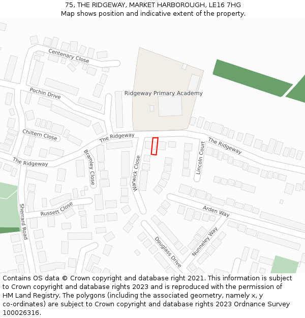 75, THE RIDGEWAY, MARKET HARBOROUGH, LE16 7HG: Location map and indicative extent of plot