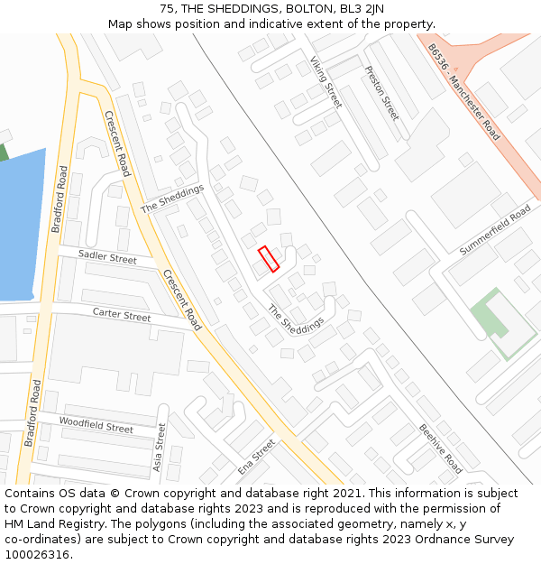 75, THE SHEDDINGS, BOLTON, BL3 2JN: Location map and indicative extent of plot