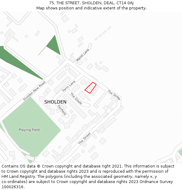 75, THE STREET, SHOLDEN, DEAL, CT14 0AJ: Location map and indicative extent of plot