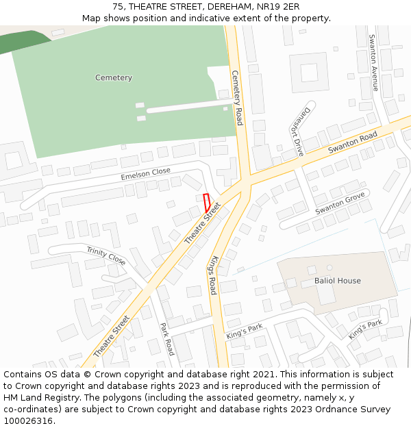 75, THEATRE STREET, DEREHAM, NR19 2ER: Location map and indicative extent of plot