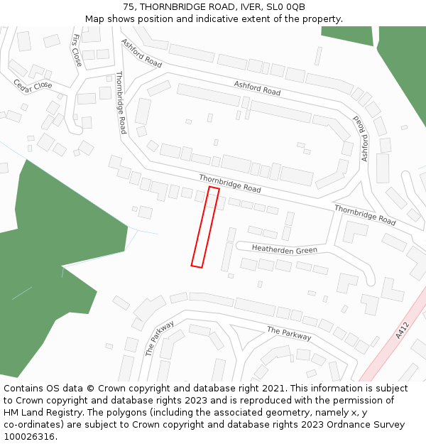 75, THORNBRIDGE ROAD, IVER, SL0 0QB: Location map and indicative extent of plot