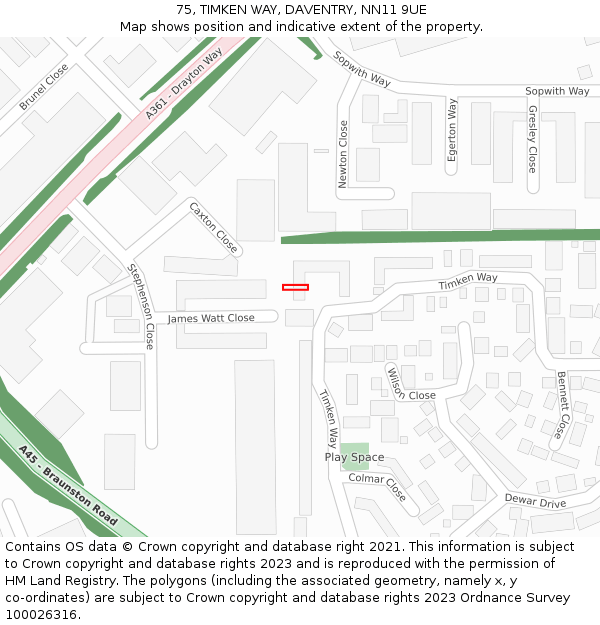 75, TIMKEN WAY, DAVENTRY, NN11 9UE: Location map and indicative extent of plot