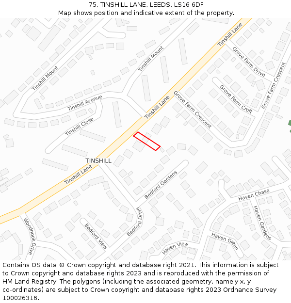 75, TINSHILL LANE, LEEDS, LS16 6DF: Location map and indicative extent of plot