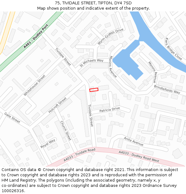 75, TIVIDALE STREET, TIPTON, DY4 7SD: Location map and indicative extent of plot