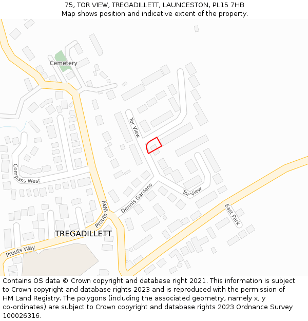 75, TOR VIEW, TREGADILLETT, LAUNCESTON, PL15 7HB: Location map and indicative extent of plot