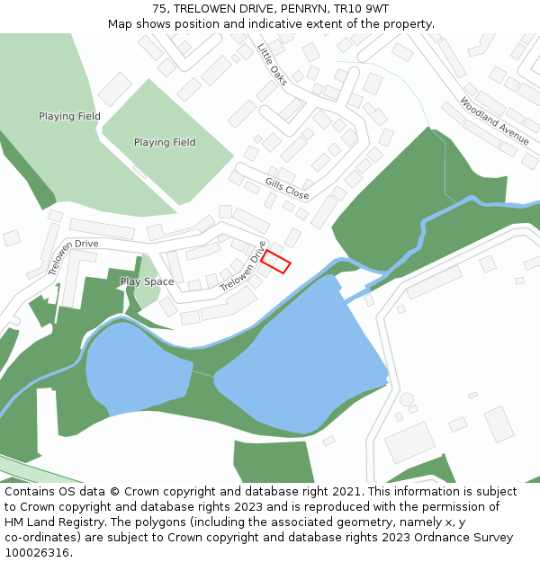 75, TRELOWEN DRIVE, PENRYN, TR10 9WT: Location map and indicative extent of plot