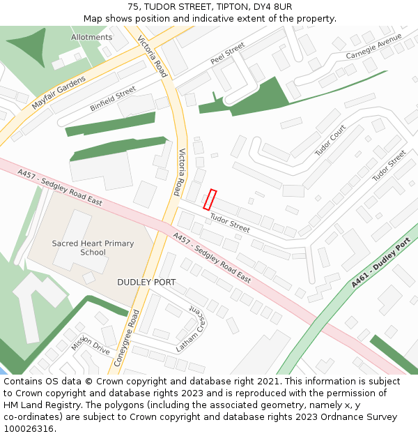 75, TUDOR STREET, TIPTON, DY4 8UR: Location map and indicative extent of plot