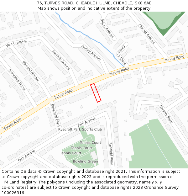 75, TURVES ROAD, CHEADLE HULME, CHEADLE, SK8 6AE: Location map and indicative extent of plot