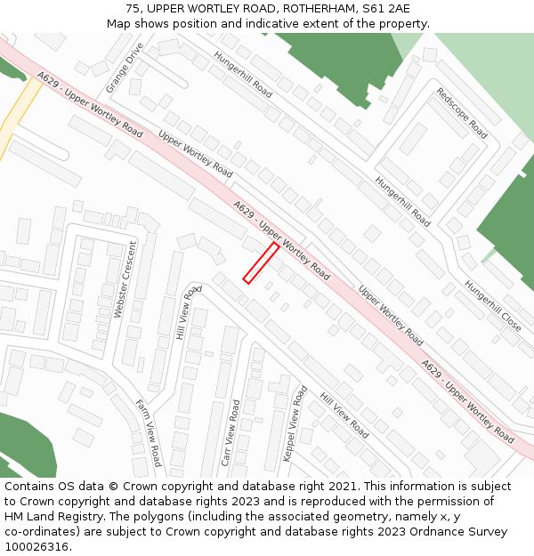 75, UPPER WORTLEY ROAD, ROTHERHAM, S61 2AE: Location map and indicative extent of plot