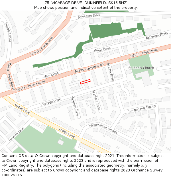 75, VICARAGE DRIVE, DUKINFIELD, SK16 5HZ: Location map and indicative extent of plot