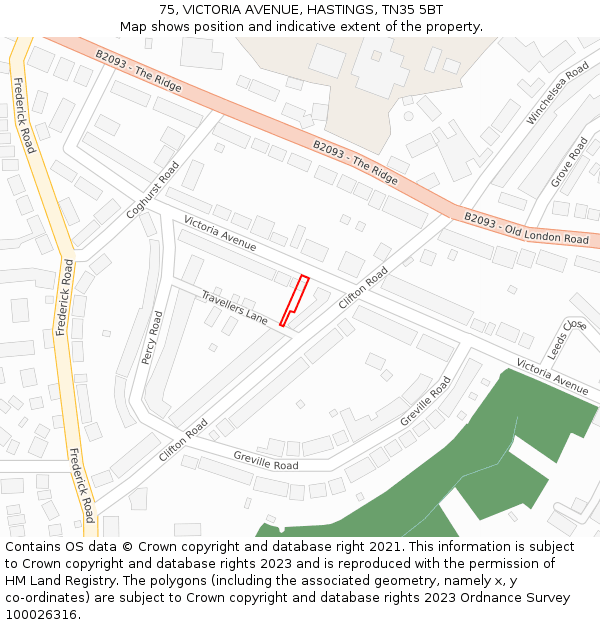 75, VICTORIA AVENUE, HASTINGS, TN35 5BT: Location map and indicative extent of plot