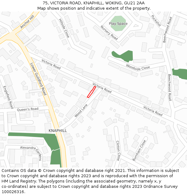 75, VICTORIA ROAD, KNAPHILL, WOKING, GU21 2AA: Location map and indicative extent of plot