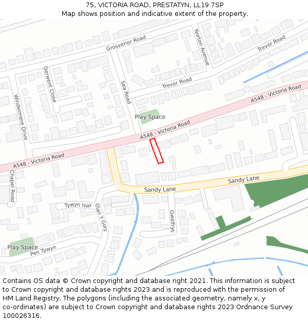 75, VICTORIA ROAD, PRESTATYN, LL19 7SP: Location map and indicative extent of plot