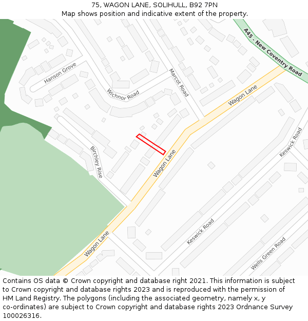 75, WAGON LANE, SOLIHULL, B92 7PN: Location map and indicative extent of plot