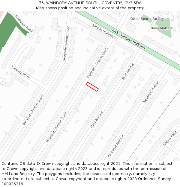 75, WAINBODY AVENUE SOUTH, COVENTRY, CV3 6DA: Location map and indicative extent of plot