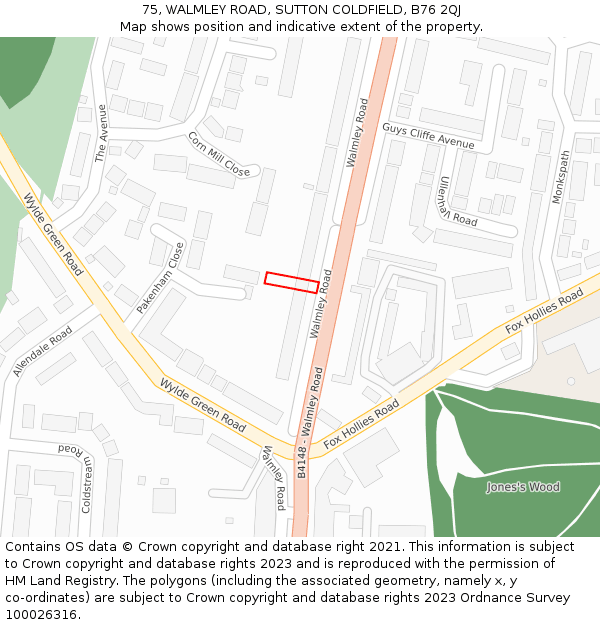 75, WALMLEY ROAD, SUTTON COLDFIELD, B76 2QJ: Location map and indicative extent of plot