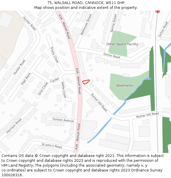 75, WALSALL ROAD, CANNOCK, WS11 0HP: Location map and indicative extent of plot