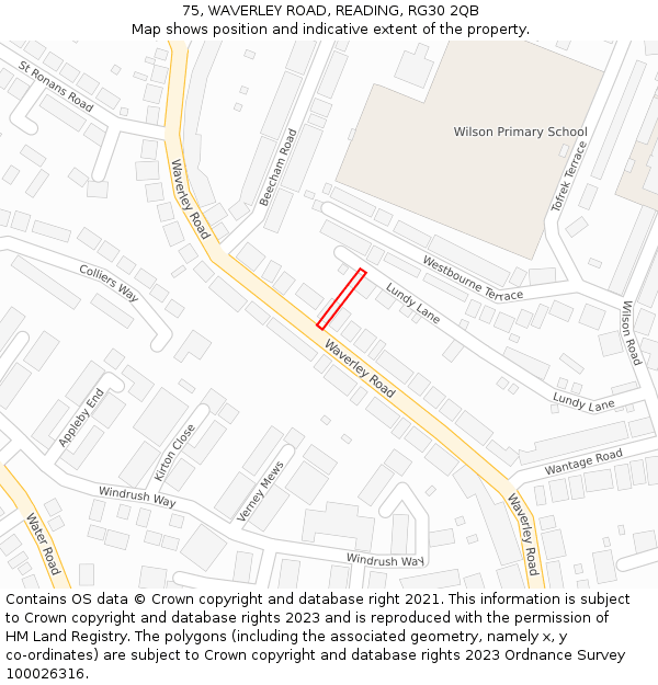 75, WAVERLEY ROAD, READING, RG30 2QB: Location map and indicative extent of plot