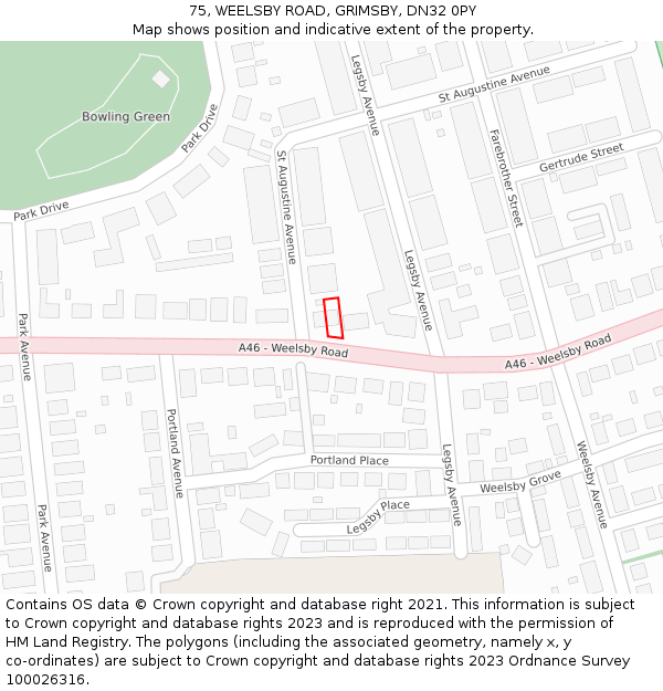 75, WEELSBY ROAD, GRIMSBY, DN32 0PY: Location map and indicative extent of plot