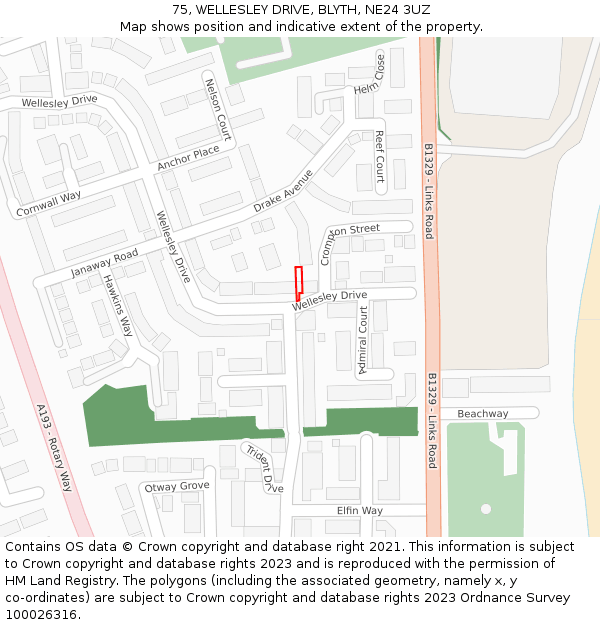75, WELLESLEY DRIVE, BLYTH, NE24 3UZ: Location map and indicative extent of plot