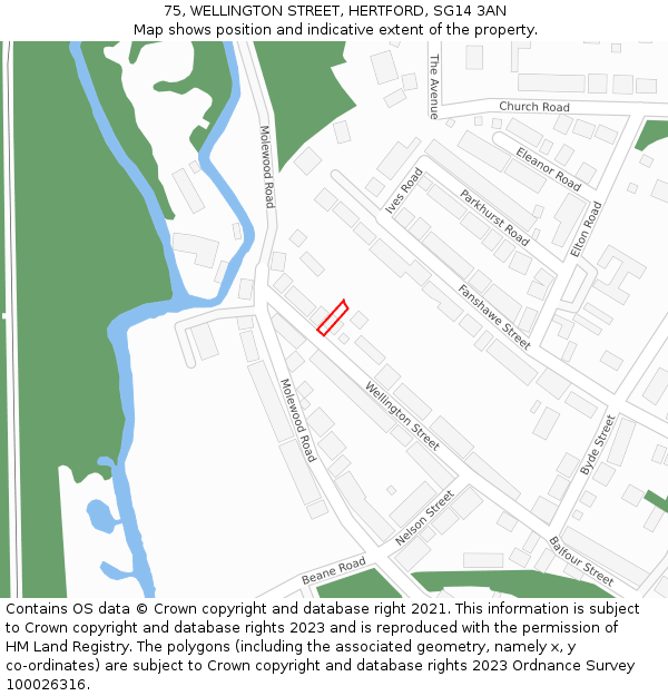 75, WELLINGTON STREET, HERTFORD, SG14 3AN: Location map and indicative extent of plot