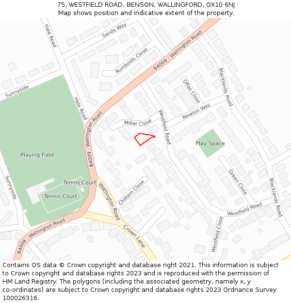 75, WESTFIELD ROAD, BENSON, WALLINGFORD, OX10 6NJ: Location map and indicative extent of plot