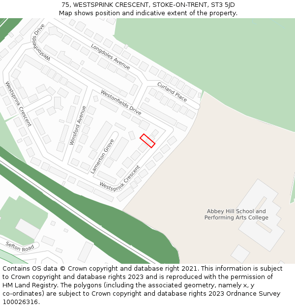75, WESTSPRINK CRESCENT, STOKE-ON-TRENT, ST3 5JD: Location map and indicative extent of plot