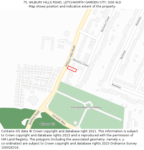 75, WILBURY HILLS ROAD, LETCHWORTH GARDEN CITY, SG6 4LD: Location map and indicative extent of plot