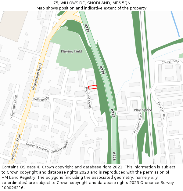 75, WILLOWSIDE, SNODLAND, ME6 5QN: Location map and indicative extent of plot