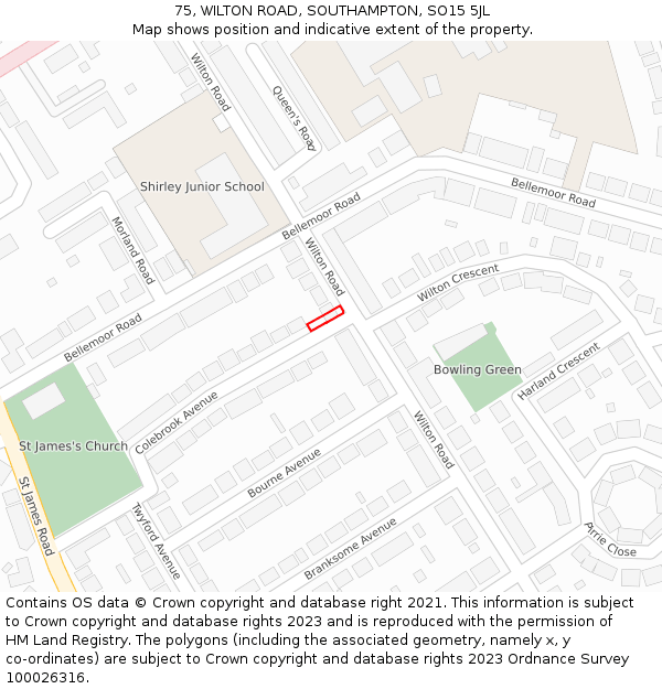 75, WILTON ROAD, SOUTHAMPTON, SO15 5JL: Location map and indicative extent of plot