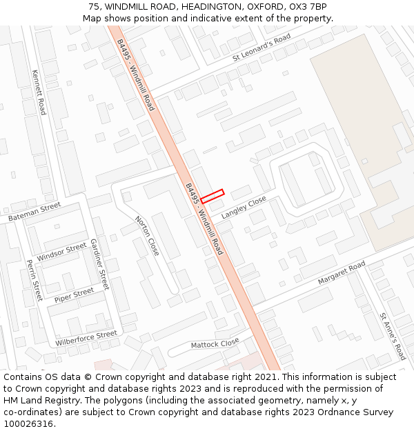 75, WINDMILL ROAD, HEADINGTON, OXFORD, OX3 7BP: Location map and indicative extent of plot