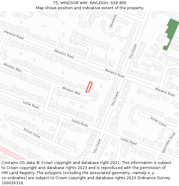 75, WINDSOR WAY, RAYLEIGH, SS6 8PE: Location map and indicative extent of plot