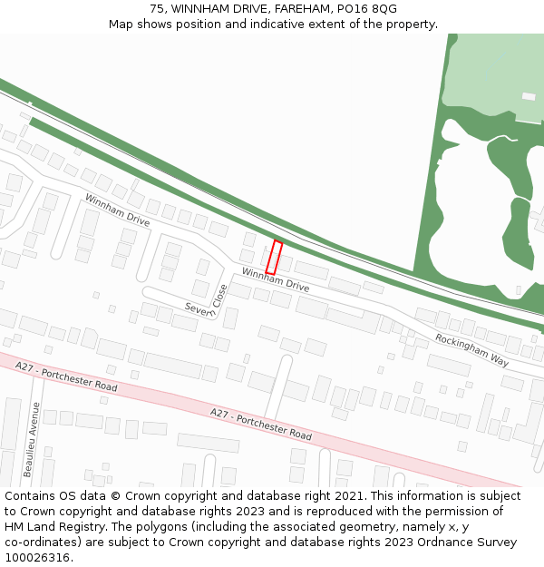 75, WINNHAM DRIVE, FAREHAM, PO16 8QG: Location map and indicative extent of plot