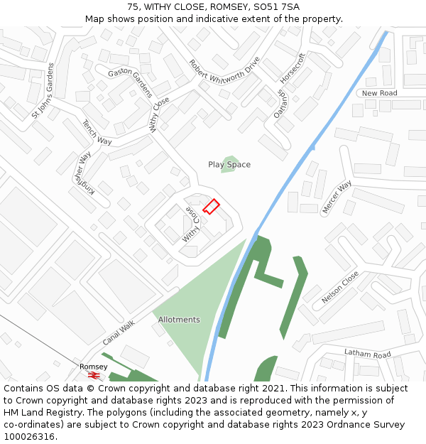 75, WITHY CLOSE, ROMSEY, SO51 7SA: Location map and indicative extent of plot