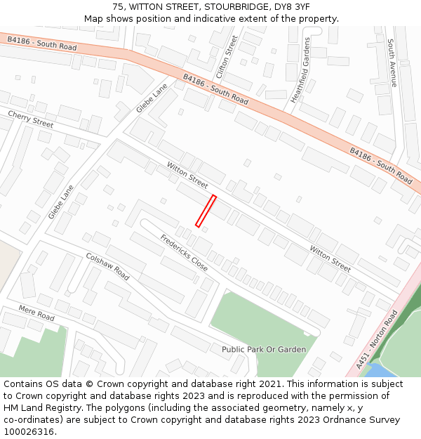 75, WITTON STREET, STOURBRIDGE, DY8 3YF: Location map and indicative extent of plot