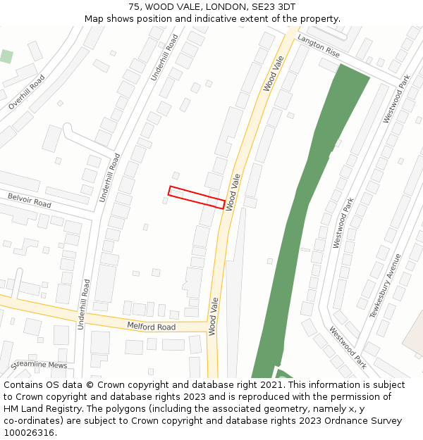 75, WOOD VALE, LONDON, SE23 3DT: Location map and indicative extent of plot