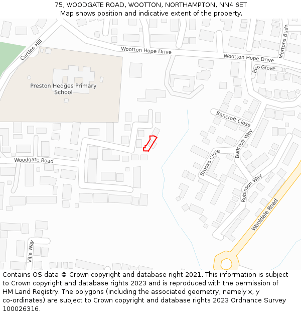 75, WOODGATE ROAD, WOOTTON, NORTHAMPTON, NN4 6ET: Location map and indicative extent of plot