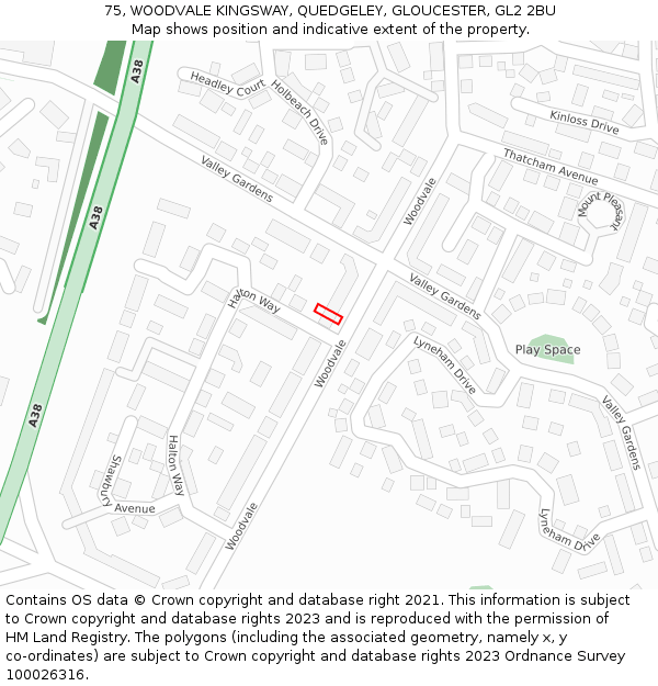 75, WOODVALE KINGSWAY, QUEDGELEY, GLOUCESTER, GL2 2BU: Location map and indicative extent of plot