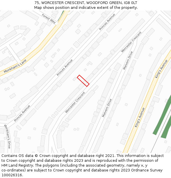 75, WORCESTER CRESCENT, WOODFORD GREEN, IG8 0LT: Location map and indicative extent of plot
