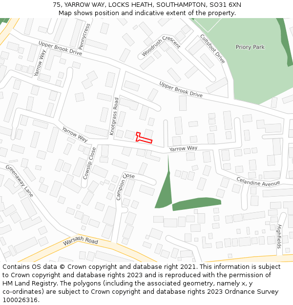 75, YARROW WAY, LOCKS HEATH, SOUTHAMPTON, SO31 6XN: Location map and indicative extent of plot