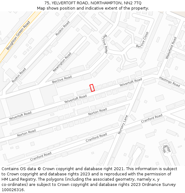 75, YELVERTOFT ROAD, NORTHAMPTON, NN2 7TQ: Location map and indicative extent of plot