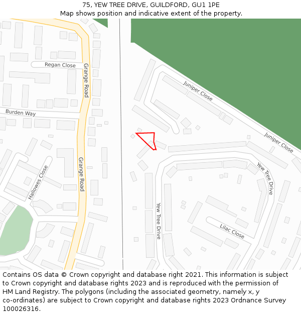 75, YEW TREE DRIVE, GUILDFORD, GU1 1PE: Location map and indicative extent of plot