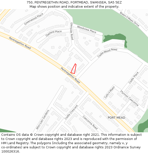 750, PENTREGETHIN ROAD, PORTMEAD, SWANSEA, SA5 5EZ: Location map and indicative extent of plot