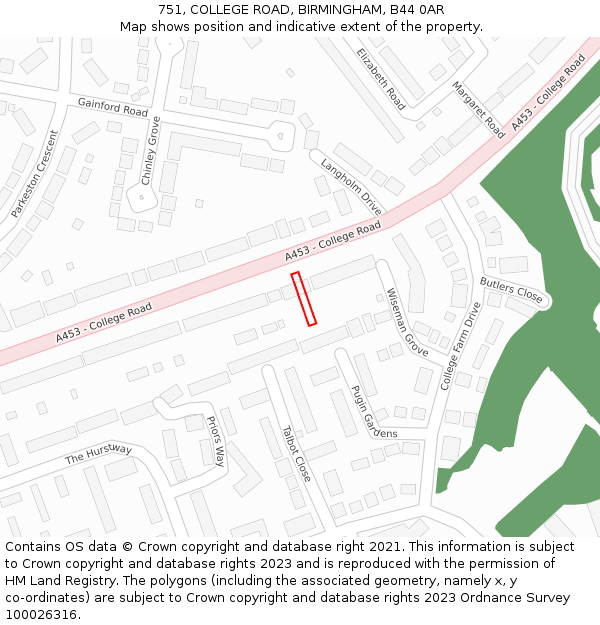 751, COLLEGE ROAD, BIRMINGHAM, B44 0AR: Location map and indicative extent of plot