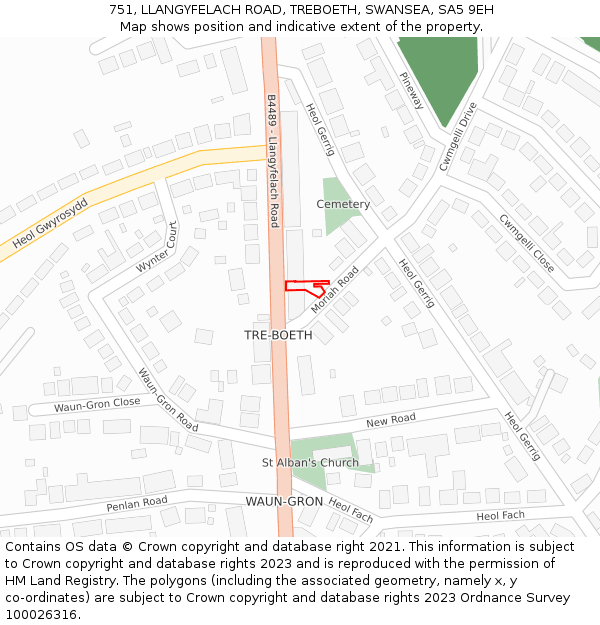 751, LLANGYFELACH ROAD, TREBOETH, SWANSEA, SA5 9EH: Location map and indicative extent of plot