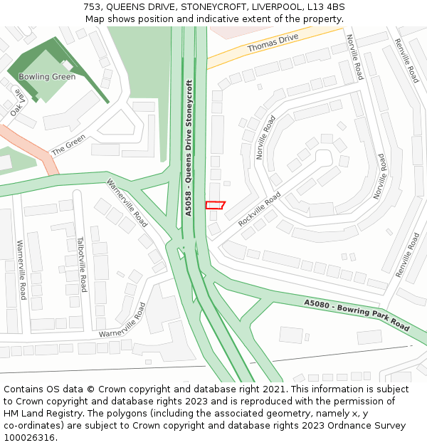 753, QUEENS DRIVE, STONEYCROFT, LIVERPOOL, L13 4BS: Location map and indicative extent of plot